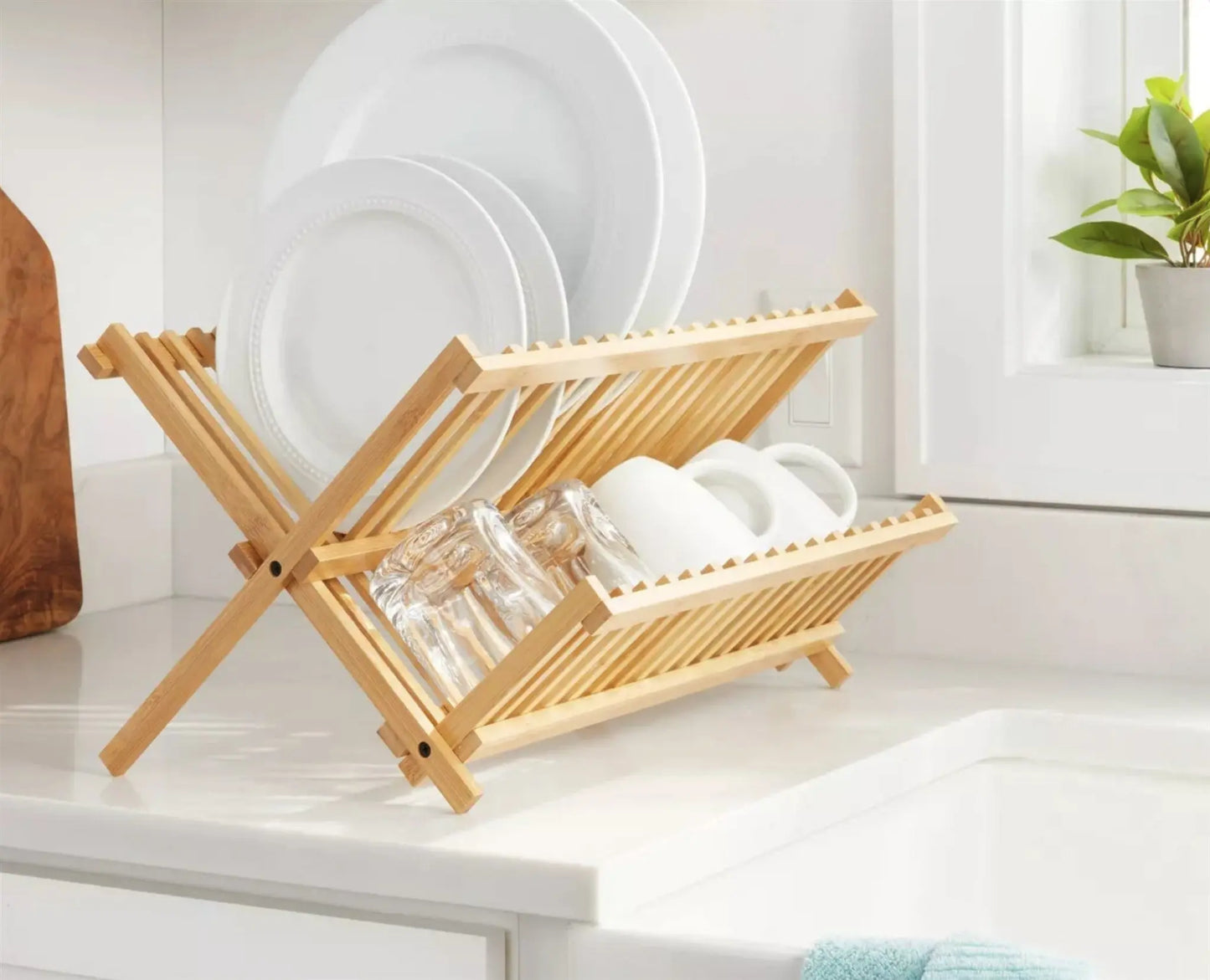 Bamboo Dish Drying Rack - 2-Tier Foldable Dish Rack for Kitchen Counter Dura Living LLC