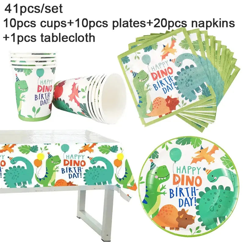 Dinosaur Party Supplies Dinosaur Tableware Set Happy Birthday Decorations Kids OMEZMART