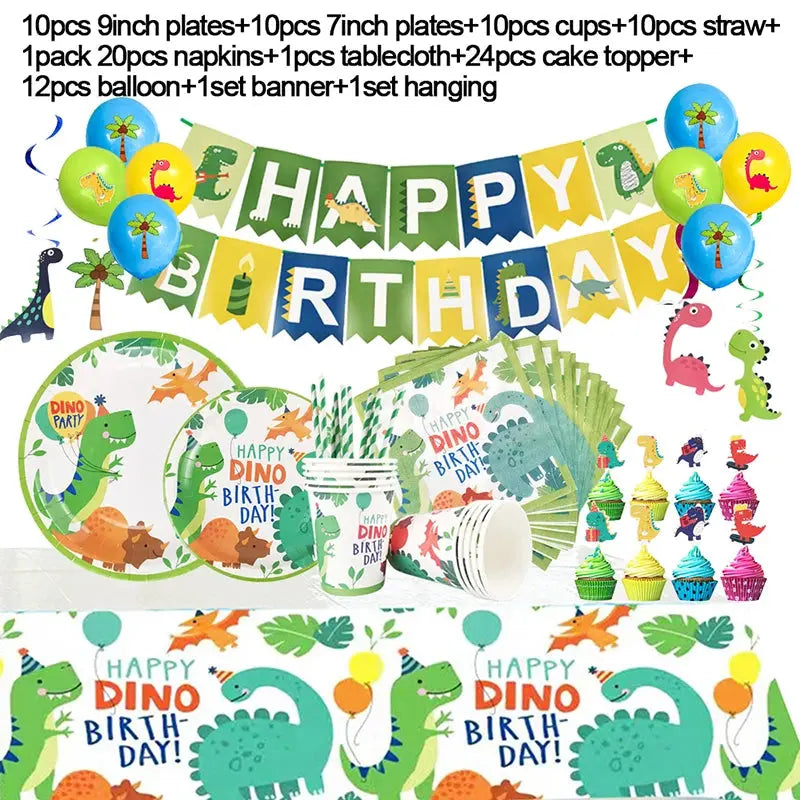 Dinosaur Party Supplies Dinosaur Tableware Set Happy Birthday Decorations Kids OMEZMART