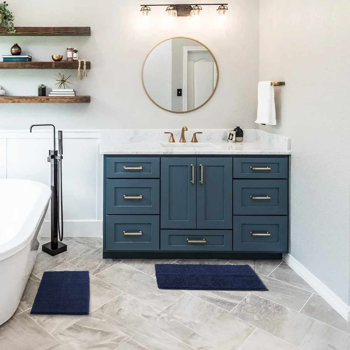 Washable Bath Mat, Navy Blue