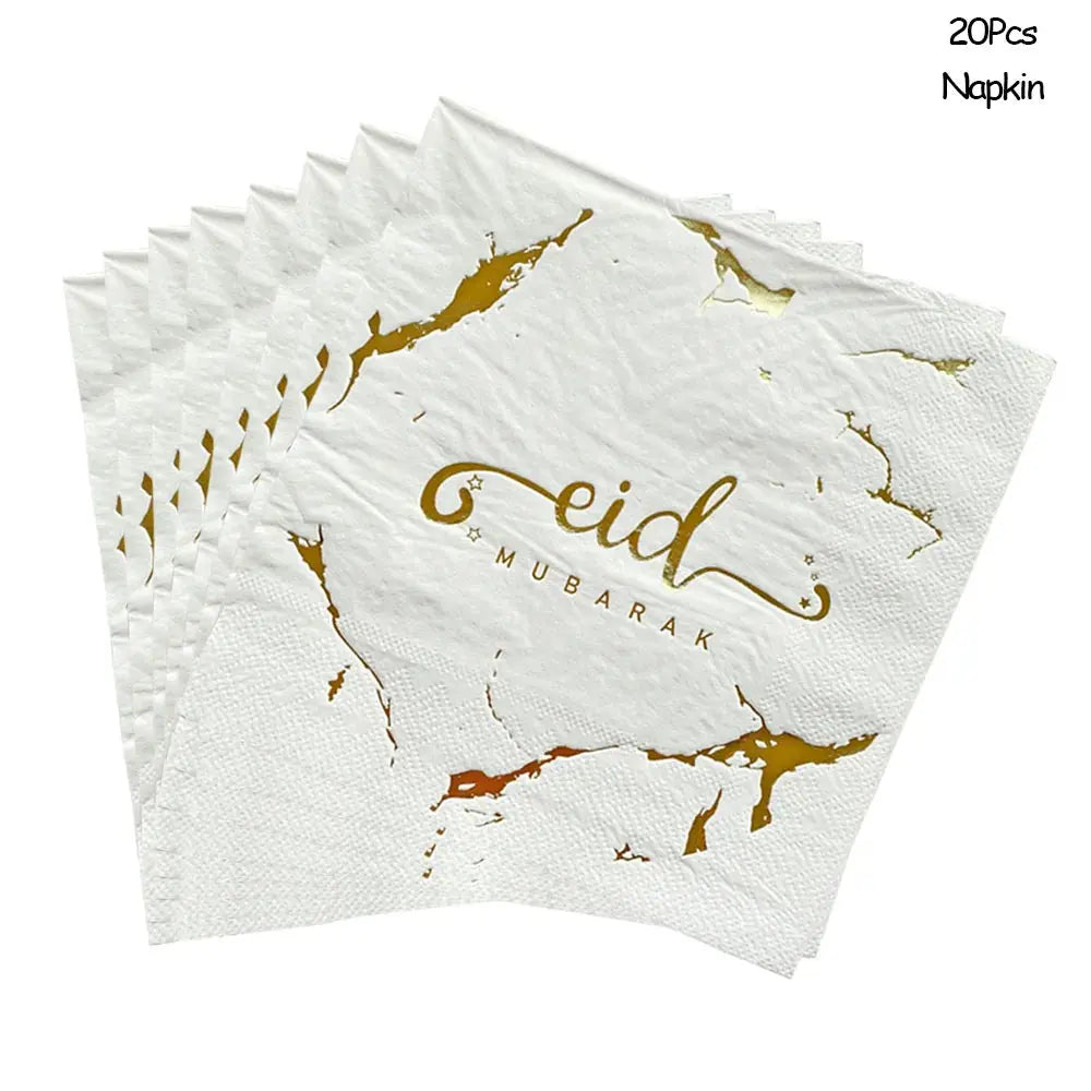 Ramadan Decoration Party Supplies EID Mubarak Paper Plate Cup OMEZMART
