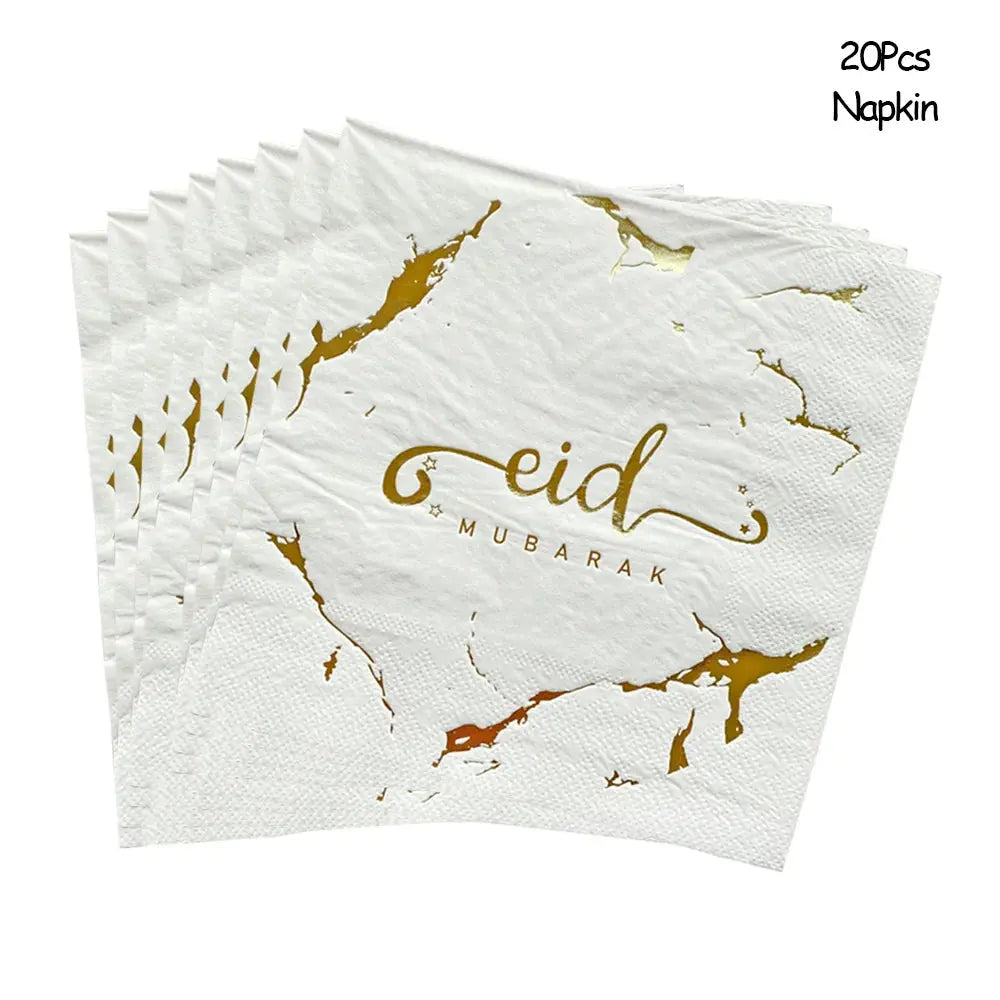 Ramadan Decoration Party Supplies EID Mubarak Paper Plate Cup OMEZMART