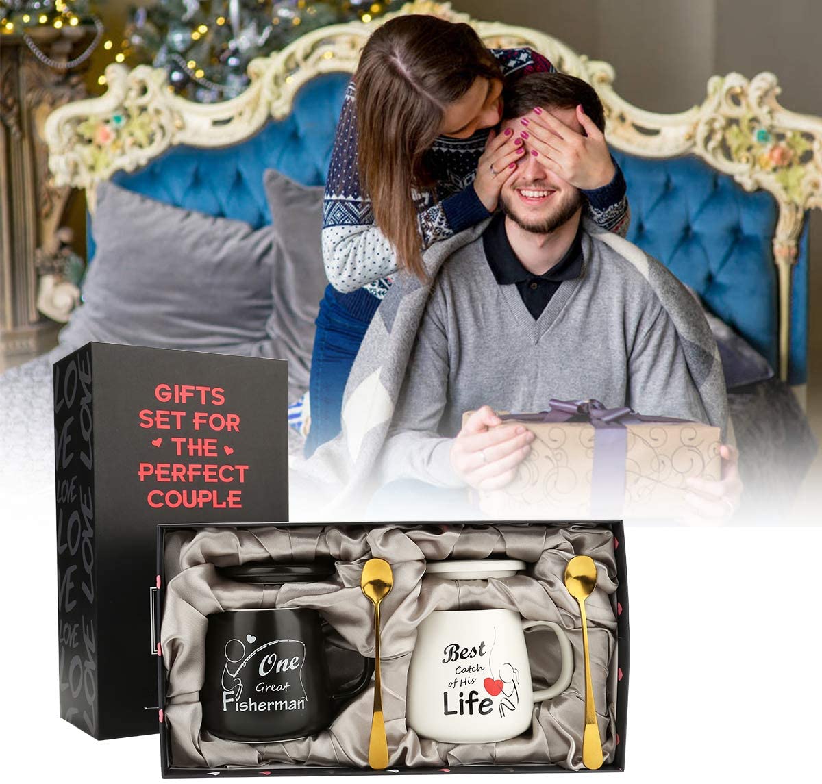 Coffee Couple Mugs Gift Set | Unique Engagement & Wedding Gifts for Couples