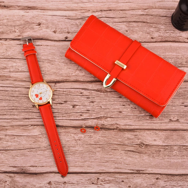 Women's Fashion Quartz Watch Wallet Earrings 3pc Set Gift Box