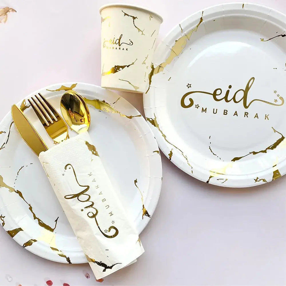 Ramadan Decoration Party Supplies EID Mubarak Paper Plate Cup OMEZMART