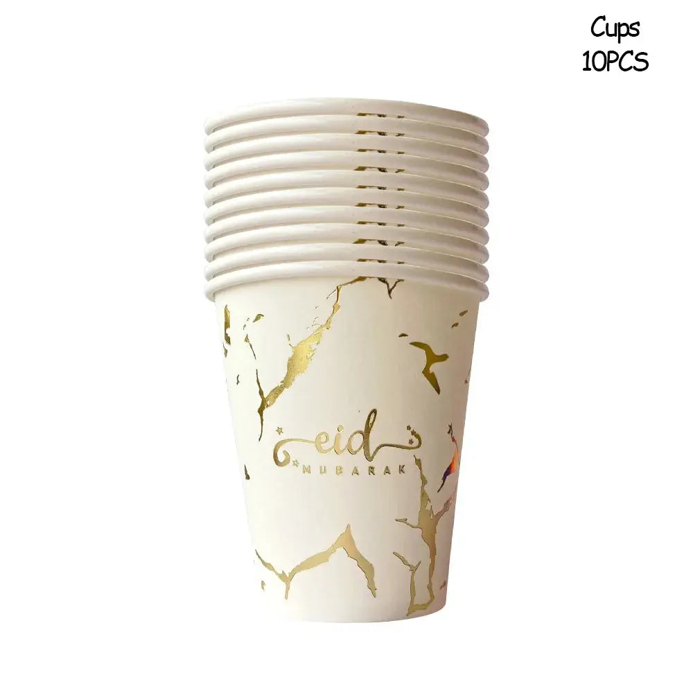 Ramadan Decoration Party Supplies EID Mubarak Paper Plate Cup OMEZMART