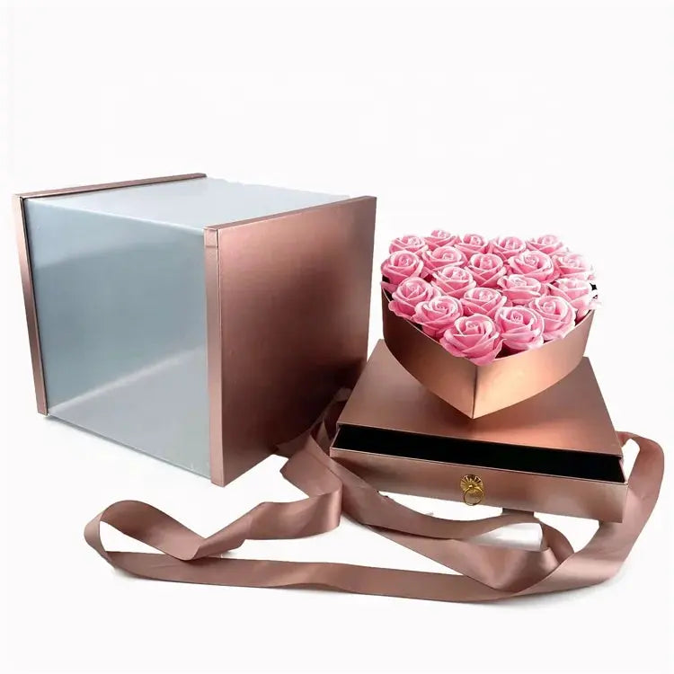 Acrylic Gift Box Artificial Soap Flowers Rose Gifts for Valentines Mothers Day OMEZMART