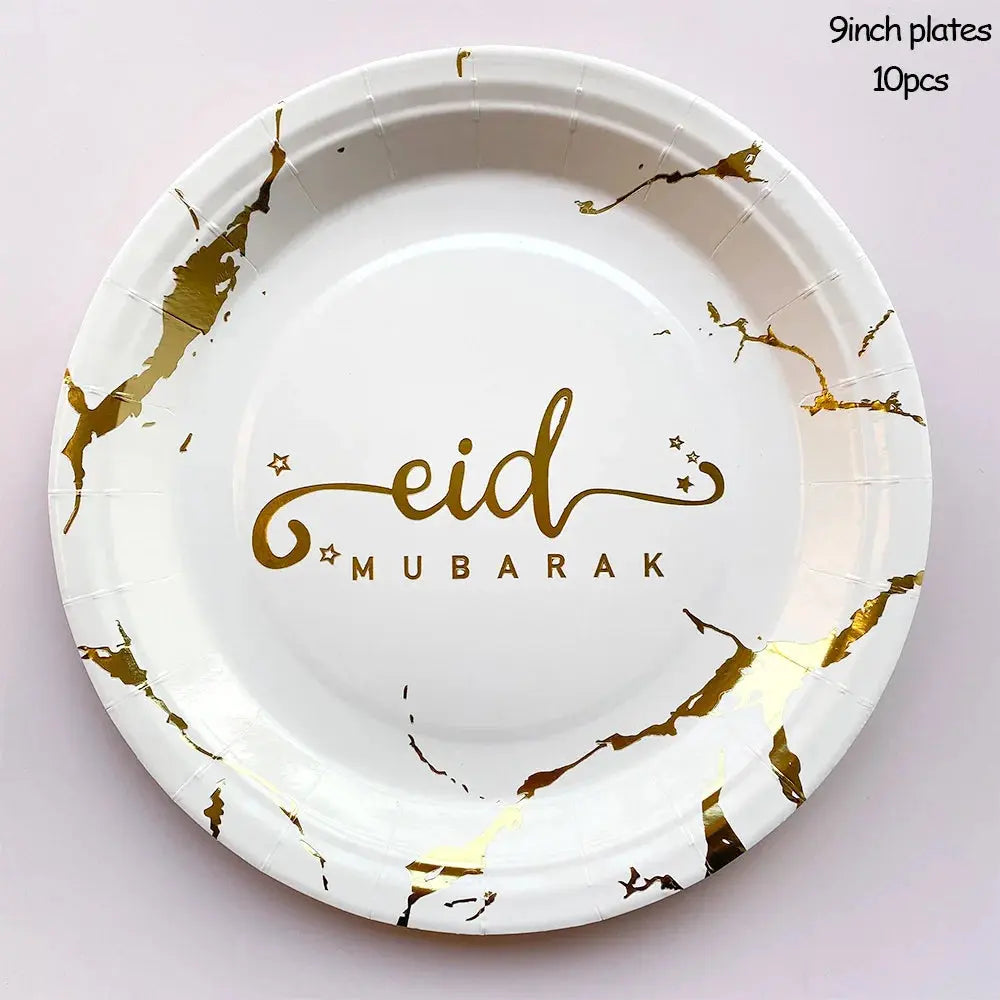 Ramadan Decoration Party Supplies EID Mubarak Paper Plate Cup OMEZMART
