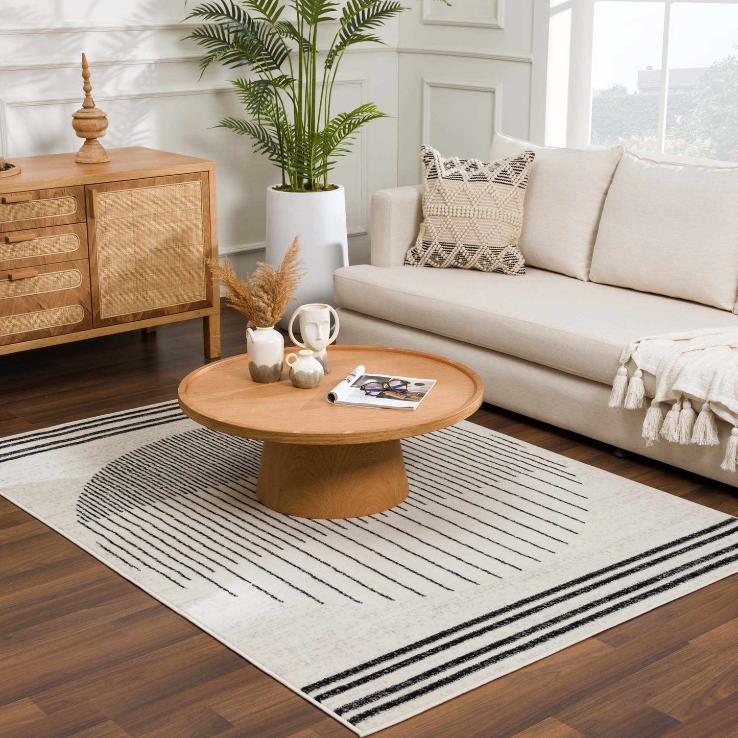 Angus Abstract Black and White Area Rug Hauteloom LLC