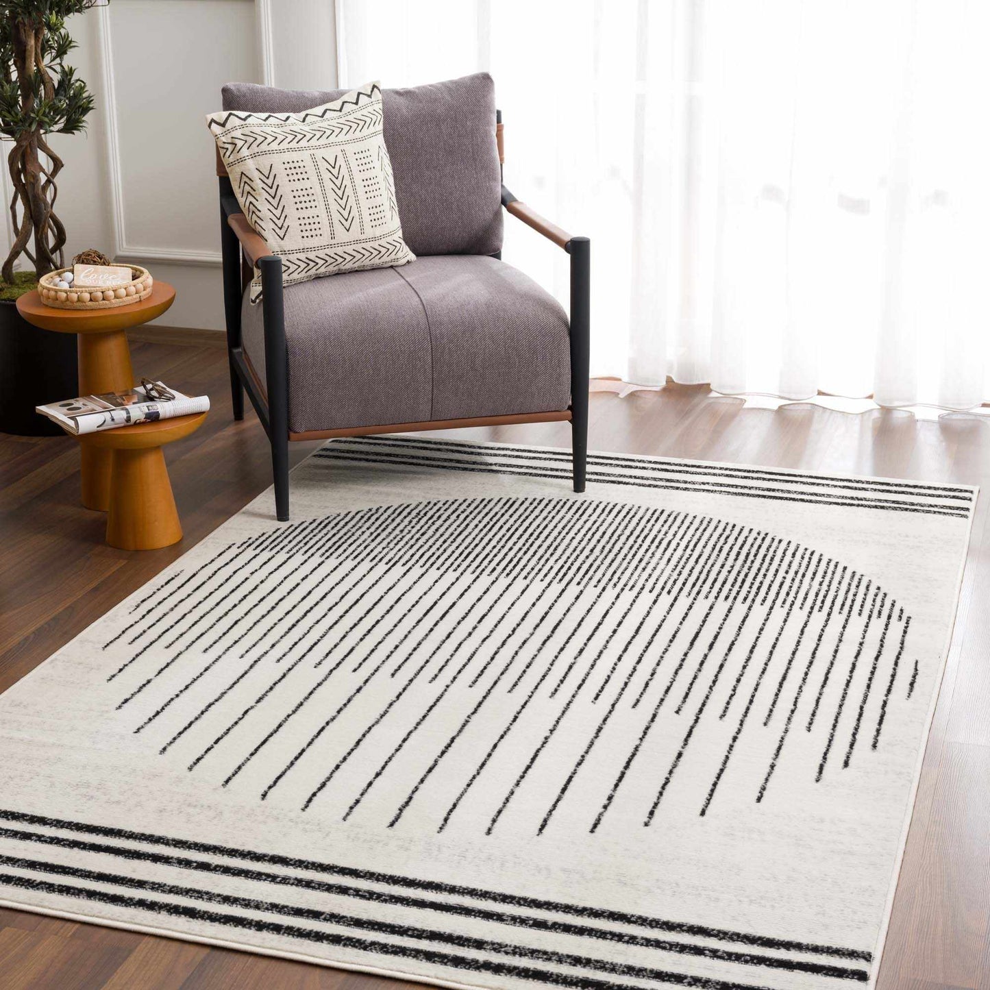 Angus Abstract Black and White Area Rug Hauteloom LLC