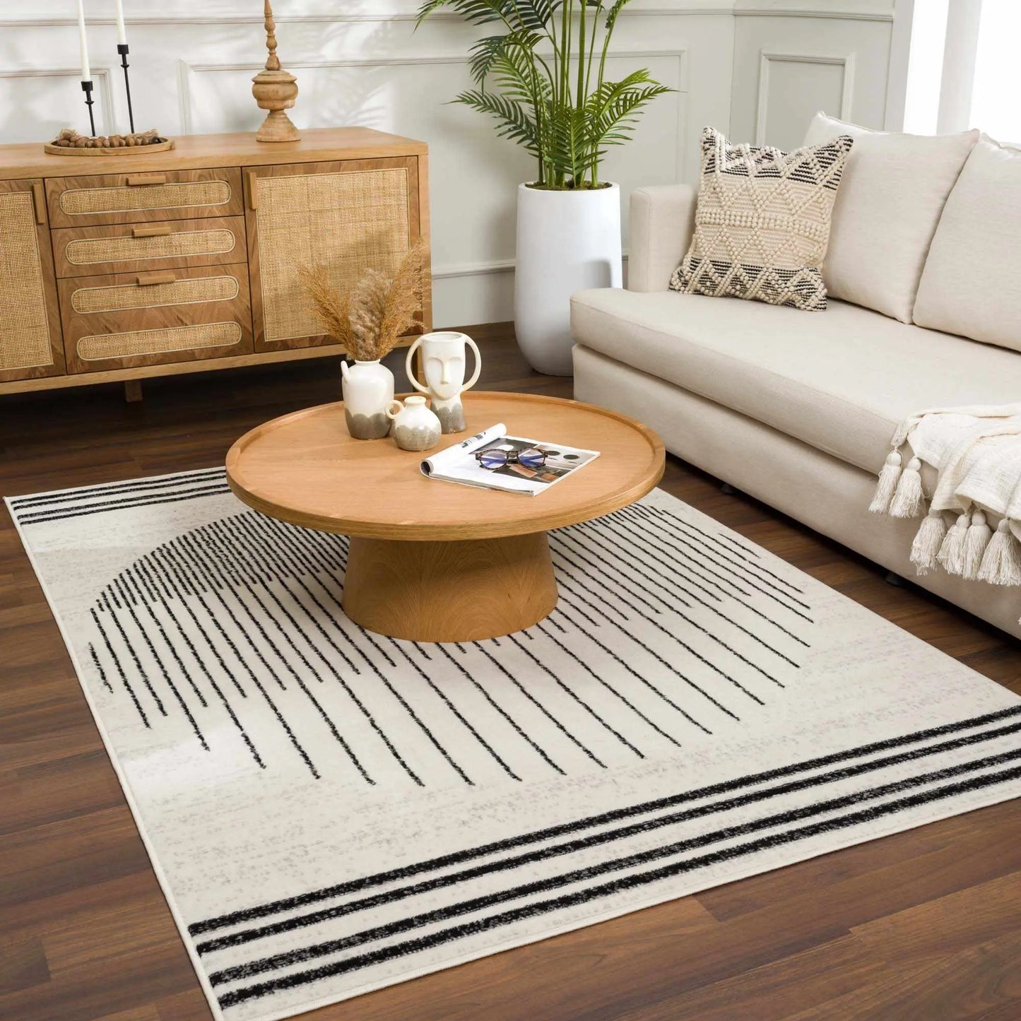 Angus Abstract Black and White Area Rug Hauteloom LLC