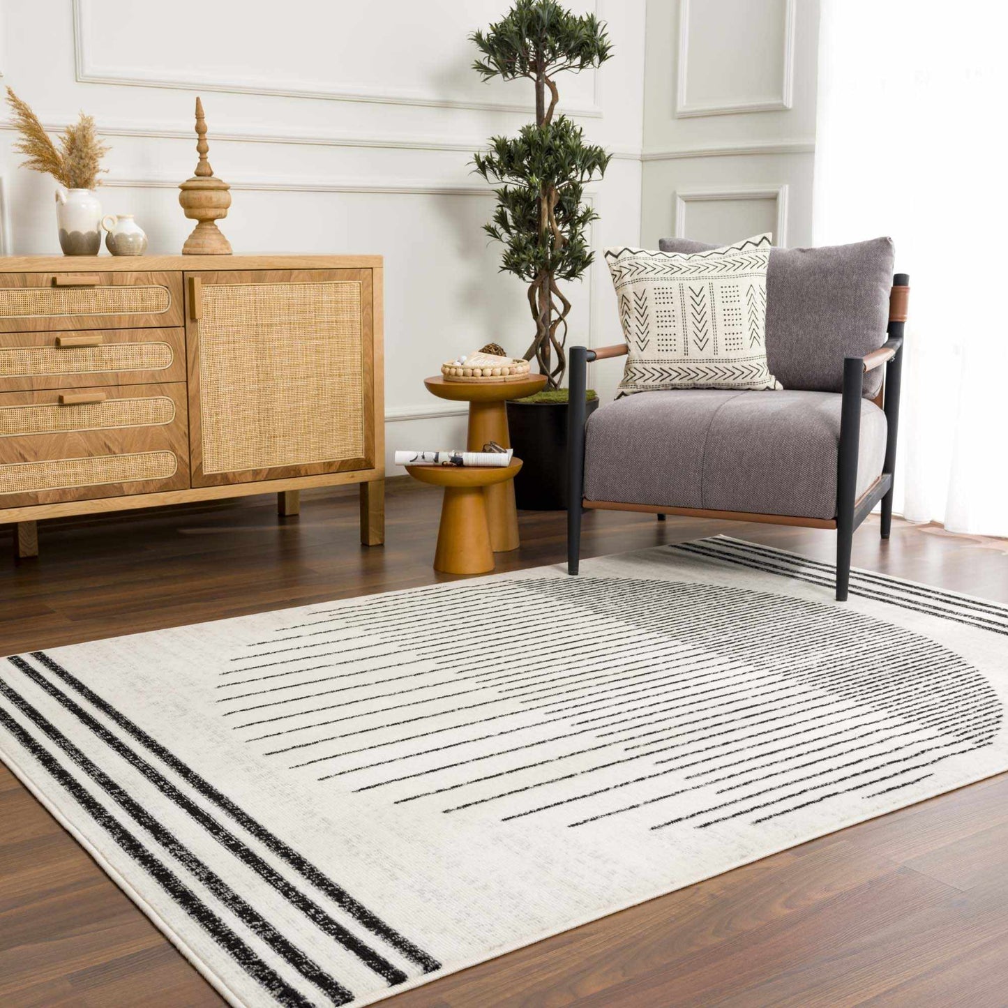 Angus Abstract Black and White Area Rug Hauteloom LLC