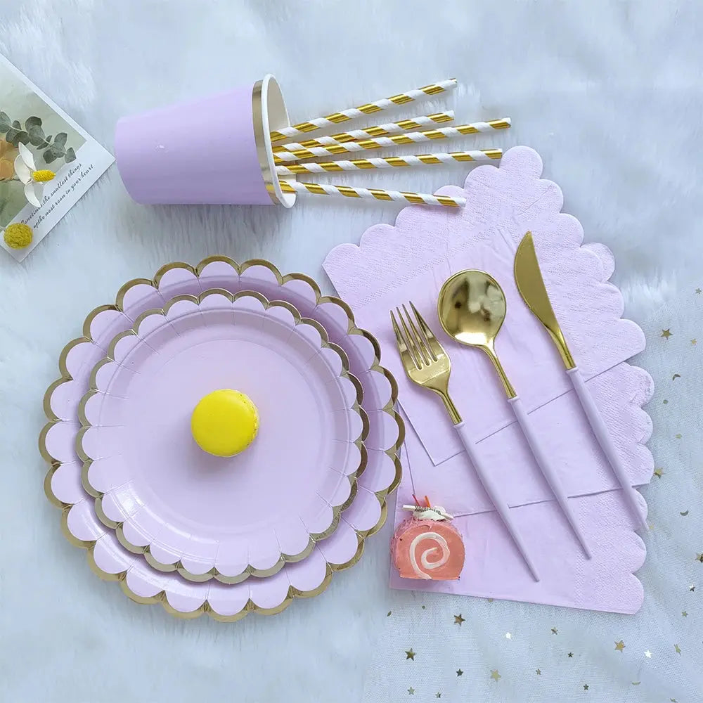 Purple Pink Petal Series Disposable Tableware Birthday Party Decoration OMEZMART
