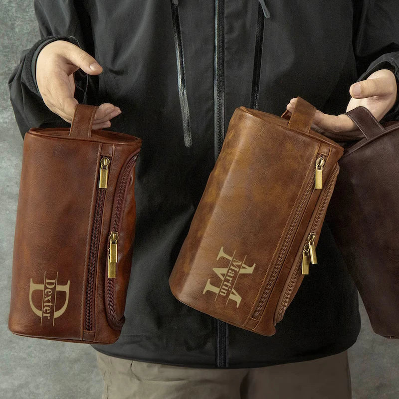 Personalized Men's Leather Toiletry Bag, Gift for Him, Travel