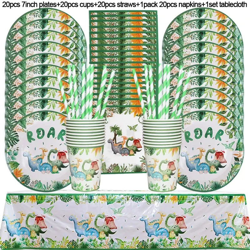 Dinosaur Party Supplies Dinosaur Tableware Set Happy Birthday Decorations Kids OMEZMART