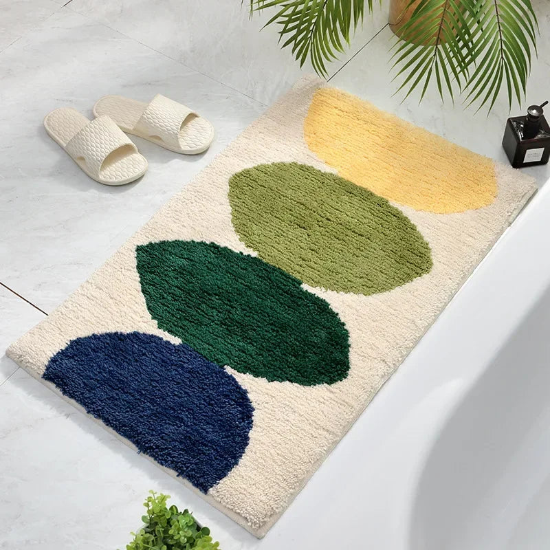 Green Leaves Flocking Bath Mat Non-Slip Absorbent Microfiber Bathroom Rug