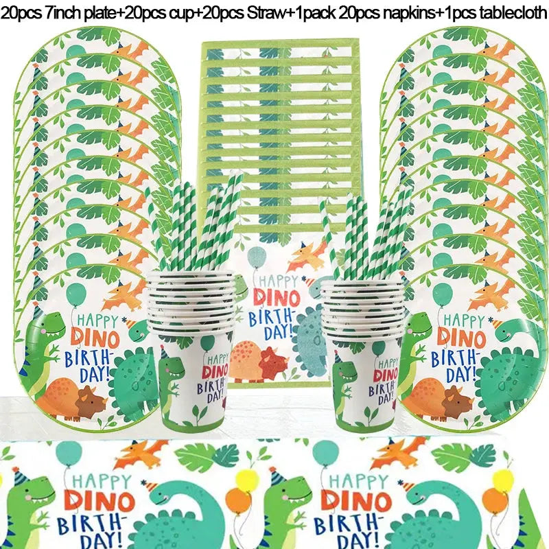 Dinosaur Party Supplies Dinosaur Tableware Set Happy Birthday Decorations Kids OMEZMART