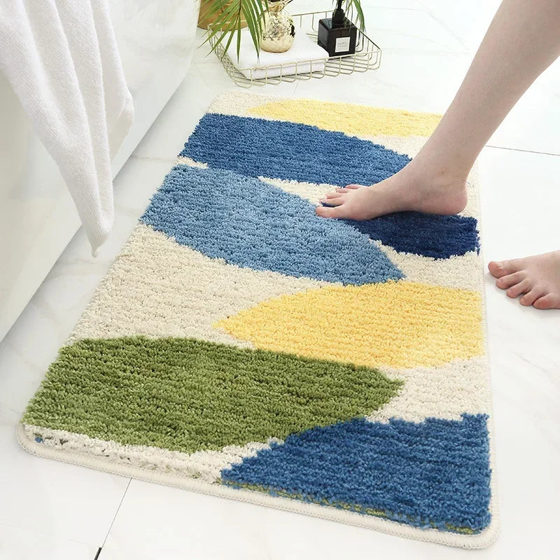 Green Leaves Flocking Bath Mat Non-Slip Absorbent Microfiber Bathroom Rug