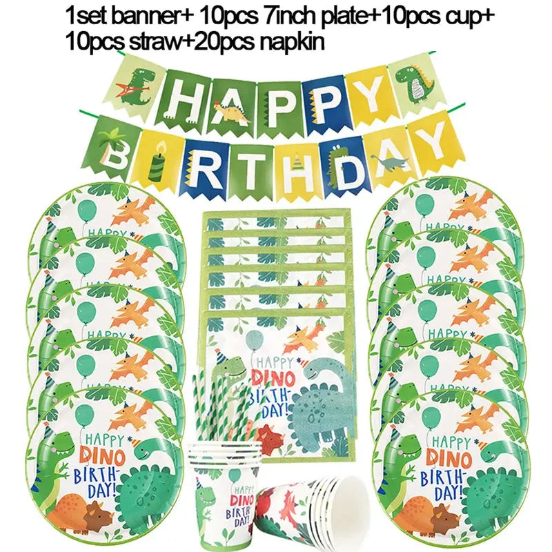 Dinosaur Party Supplies Dinosaur Tableware Set Happy Birthday Decorations Kids OMEZMART