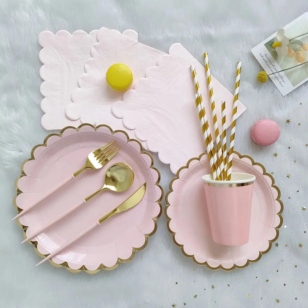 Purple Pink Petal Series Disposable Tableware Birthday Party Decoration OMEZMART