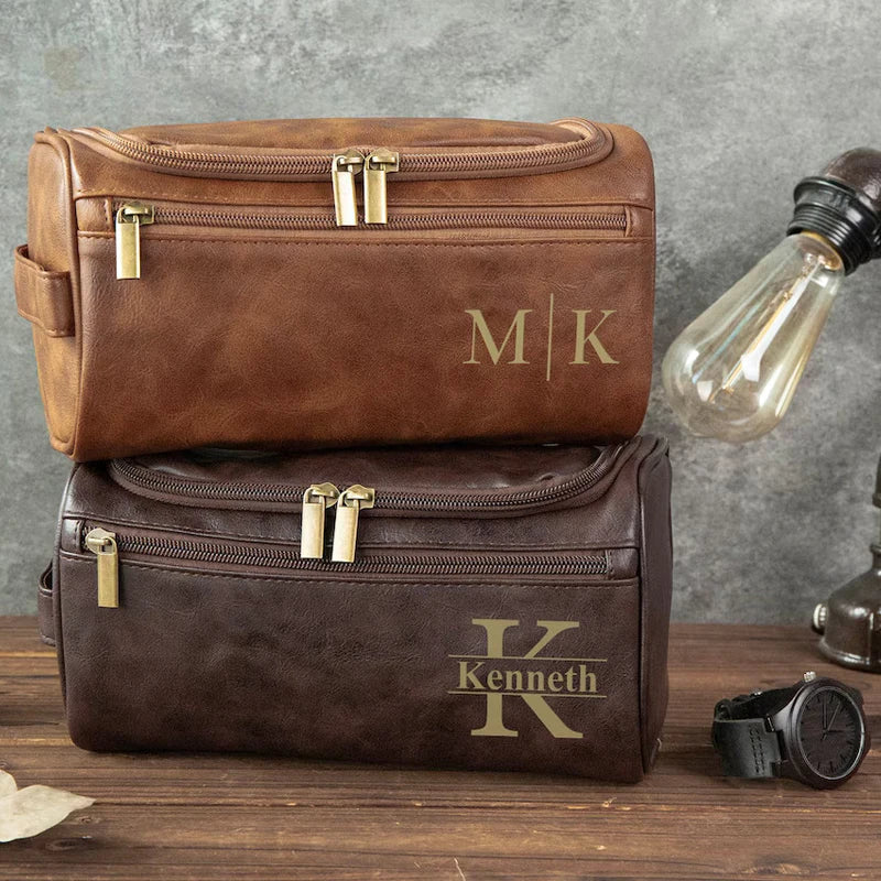 Personalized Men's Leather Toiletry Bag, Gift for Him, Travel