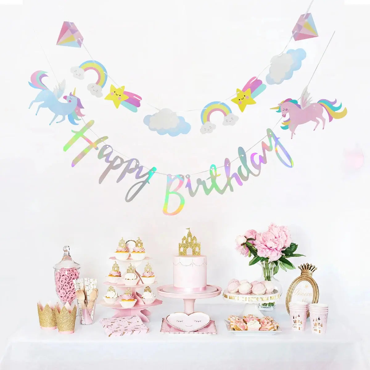 Rainbow Unicorn Disposable Tableware Birthday Party Decorations OMEZMART