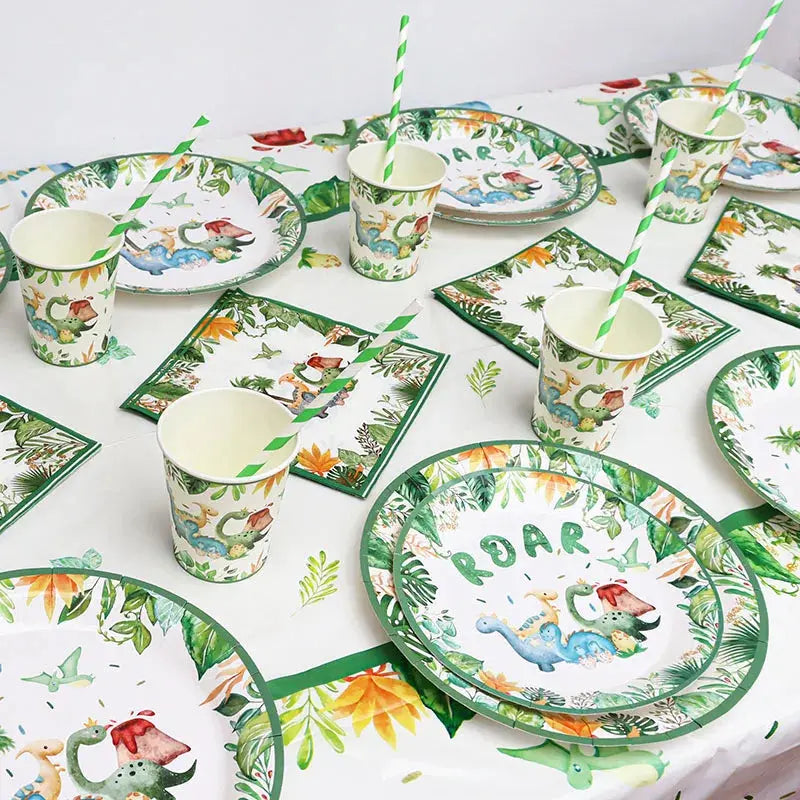 Dinosaur Party Supplies Dinosaur Tableware Set Happy Birthday Decorations Kids OMEZMART