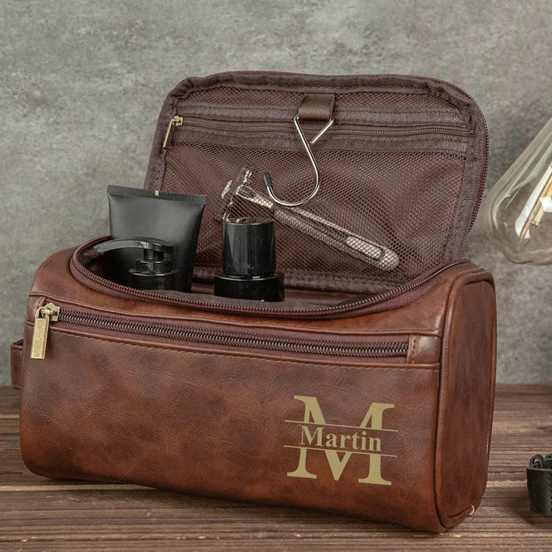 Personalized Men's Leather Toiletry Bag, Gift for Him, Travel