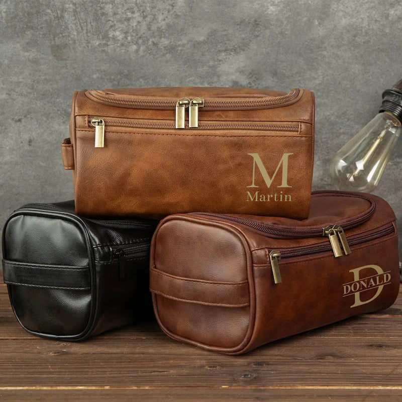 Personalized Men's Leather Toiletry Bag, Gift for Him, Travel