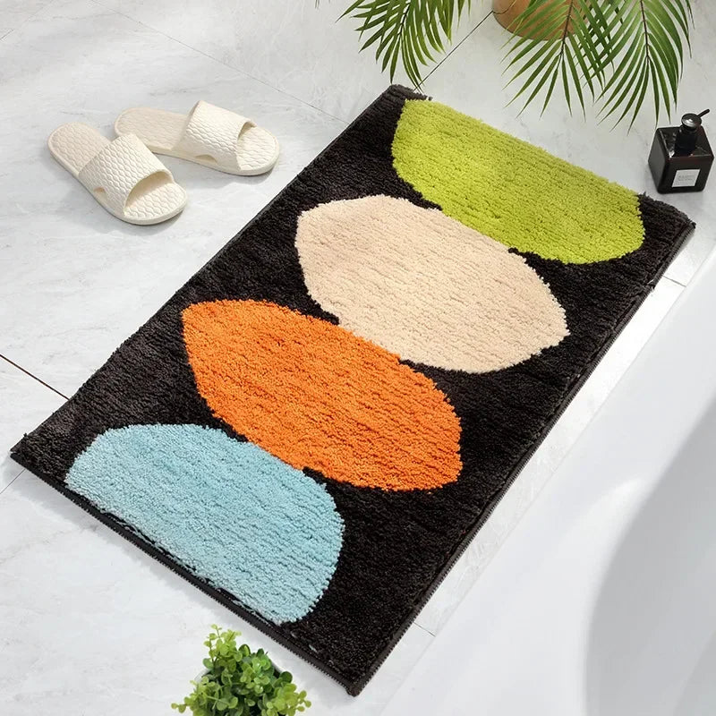 Green Leaves Flocking Bath Mat Non-Slip Absorbent Microfiber Bathroom Rug