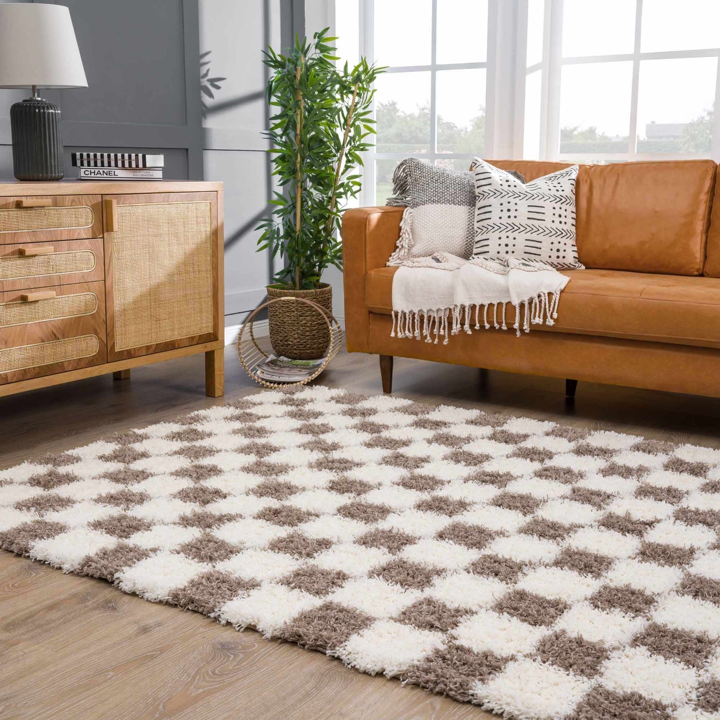 Atira Brown Checkered Area Rug Hauteloom LLC