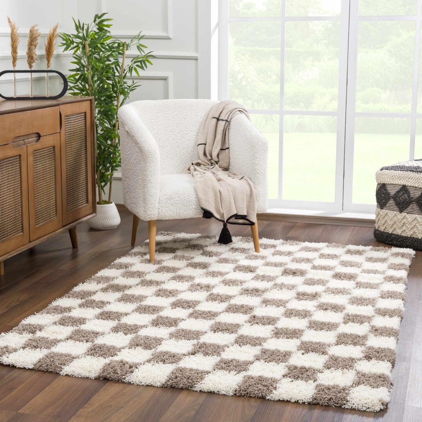 Atira Brown Checkered Area Rug Hauteloom LLC