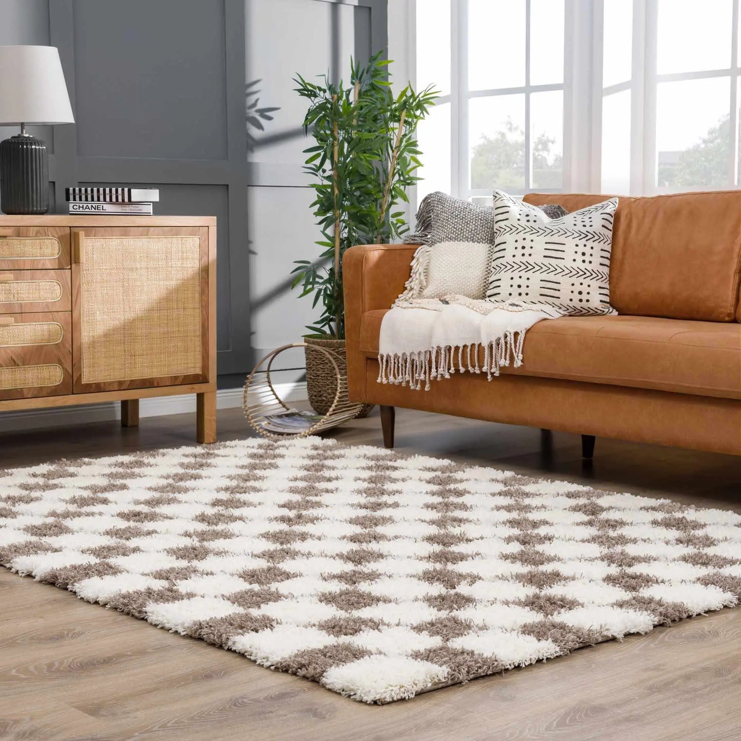 Atira Brown Checkered Area Rug Hauteloom LLC