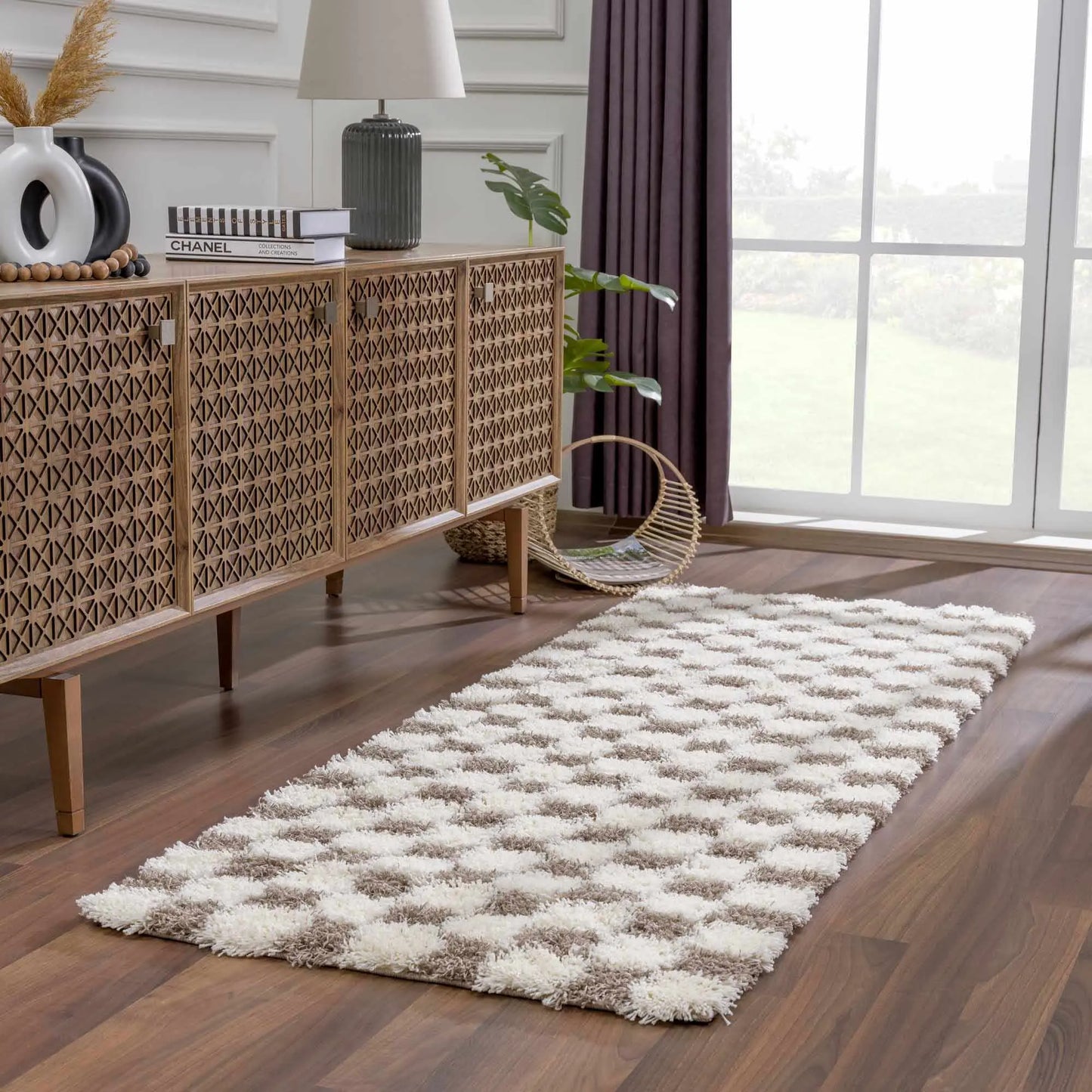 Atira Brown Checkered Area Rug Hauteloom LLC