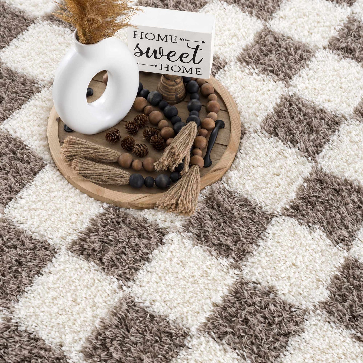 Atira Brown Checkered Area Rug Hauteloom LLC