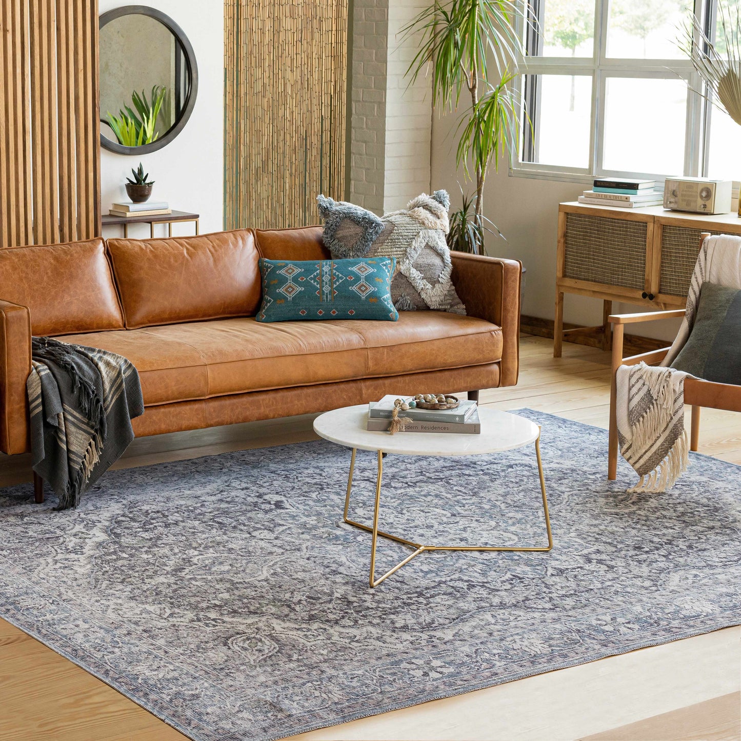 Tavas Blue Medallion Washable Rug Hauteloom LLC