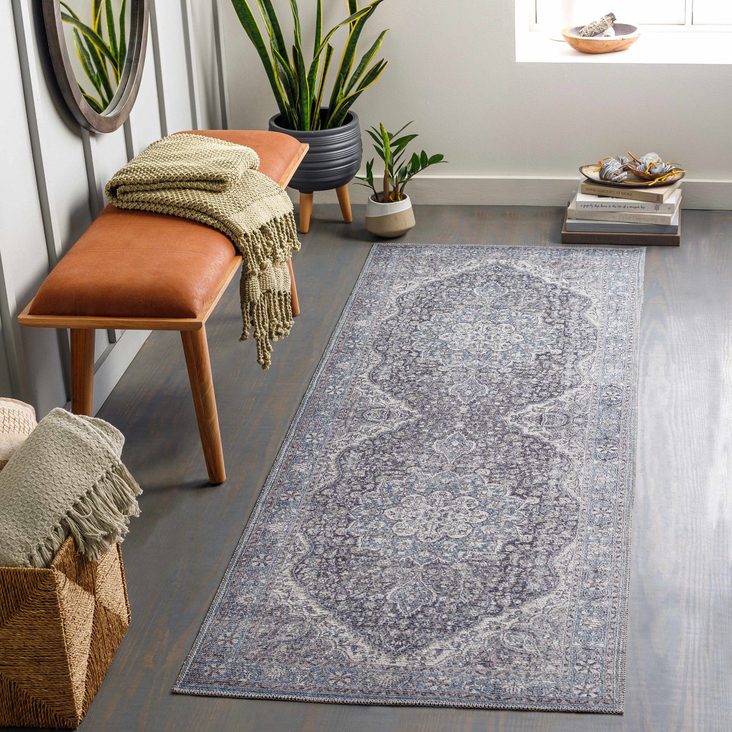 Tavas Blue Medallion Washable Rug Hauteloom LLC