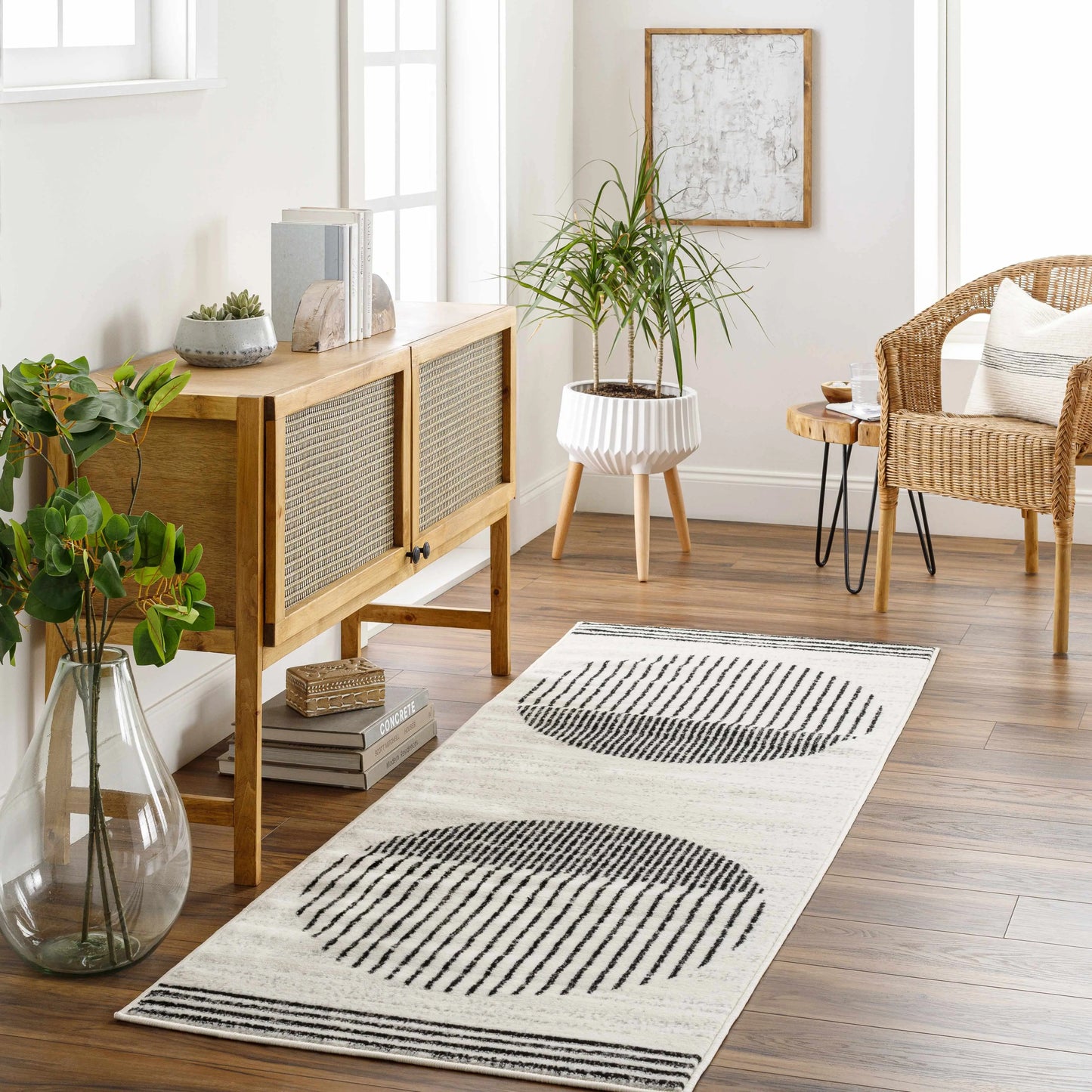Angus Abstract Black and White Area Rug Hauteloom LLC