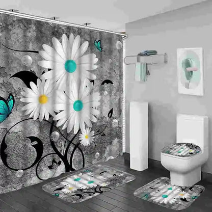 Shower Curtain Set with 12 Hooks & Bathroom Decor Rug Set – Complete Bathroom Décor for Style & Functionality OMEZMART