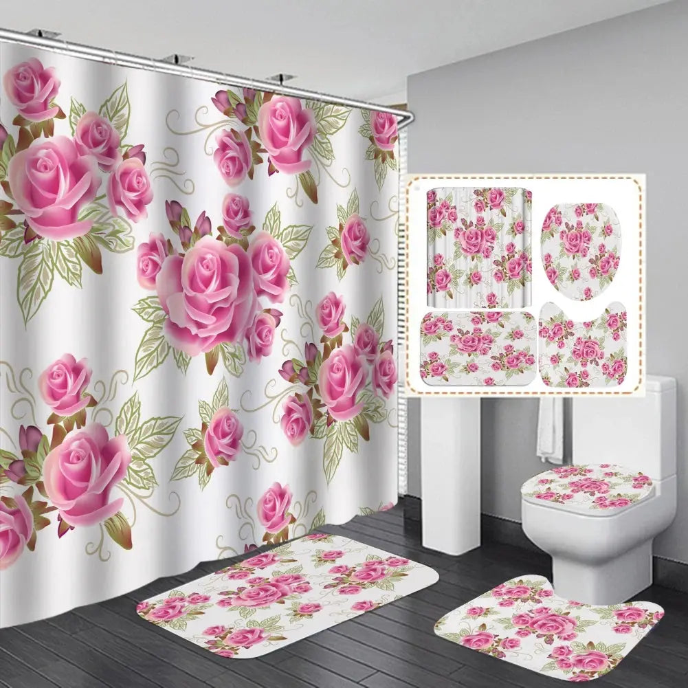Shower Curtain Set with 12 Hooks & Bathroom Decor Rug Set – Complete Bathroom Décor for Style & Functionality OMEZMART