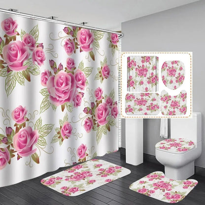 Shower Curtain Set with 12 Hooks & Bathroom Decor Rug Set – Complete Bathroom Décor for Style & Functionality OMEZMART