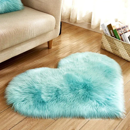 Heart Shape Fluffy Washable Faux Fur Rug for Kids Bedroom & Home Decor OMEZMART