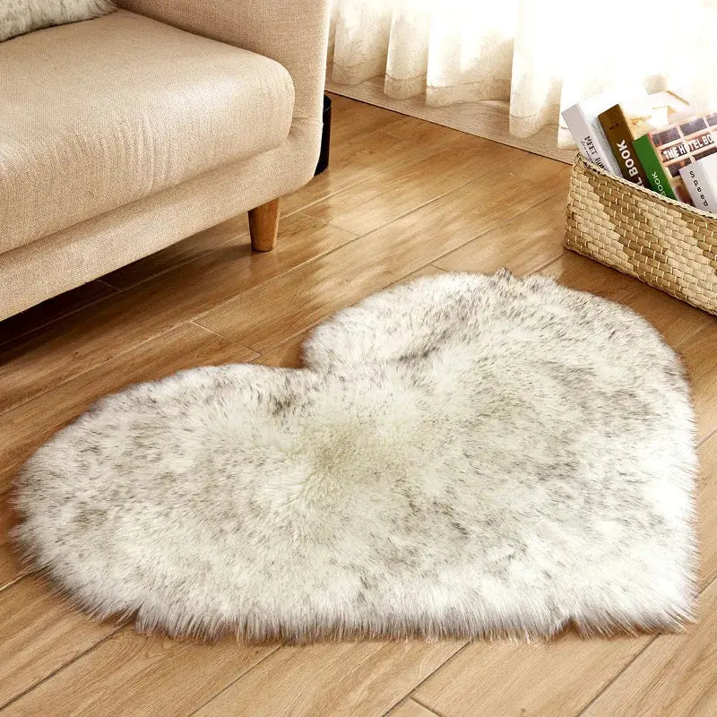 Heart Shape Fluffy Washable Faux Fur Rug for Kids Bedroom & Home Decor OMEZMART