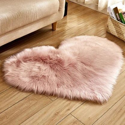 Heart Shape Fluffy Washable Faux Fur Rug for Kids Bedroom & Home Decor OMEZMART
