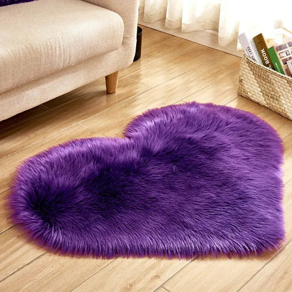 Heart Shape Fluffy Washable Faux Fur Rug for Kids Bedroom & Home Decor OMEZMART