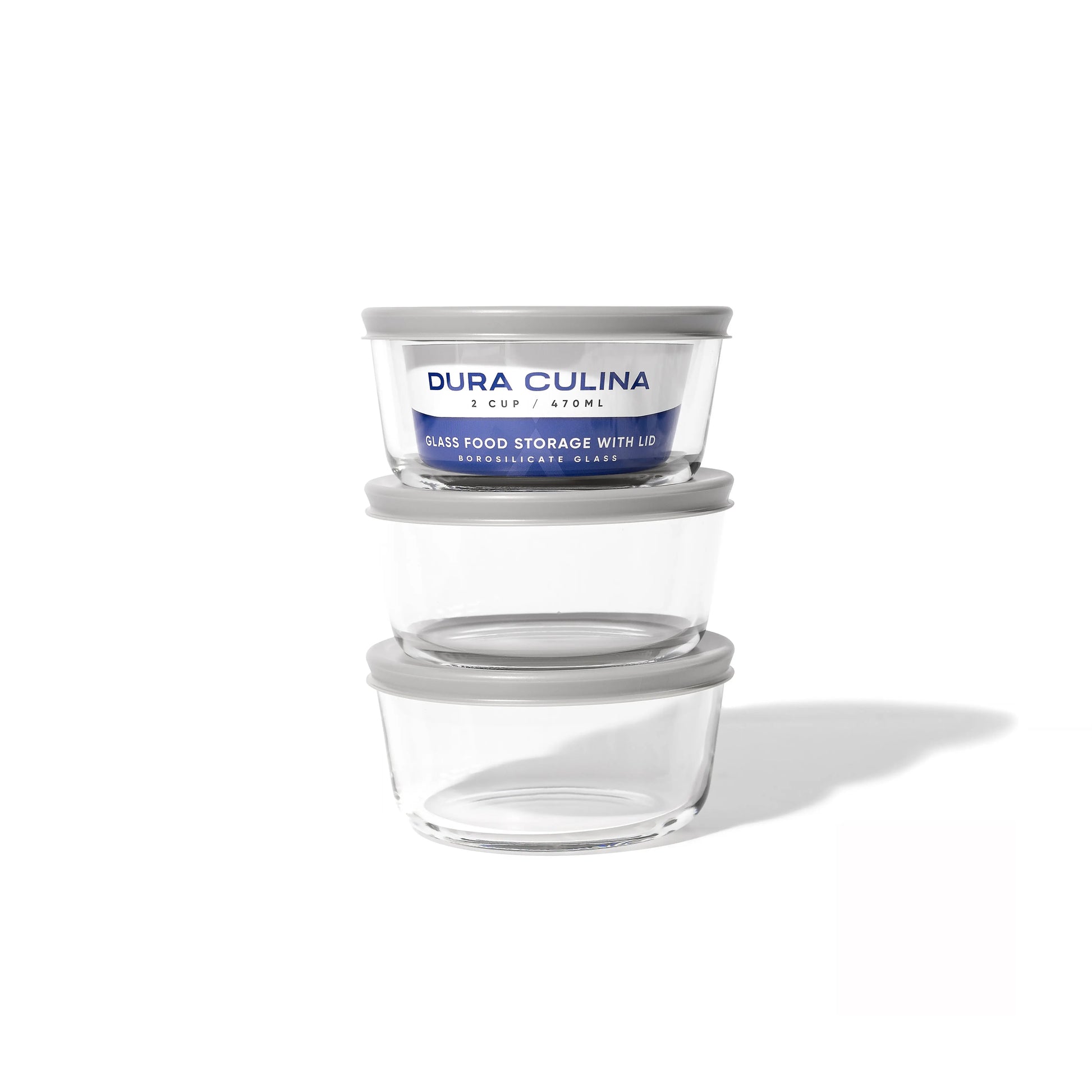 Glass Food Storage Containers - 6 Piece 2 Cup Set (3 Containers + 3 Lids) Dura Living LLC