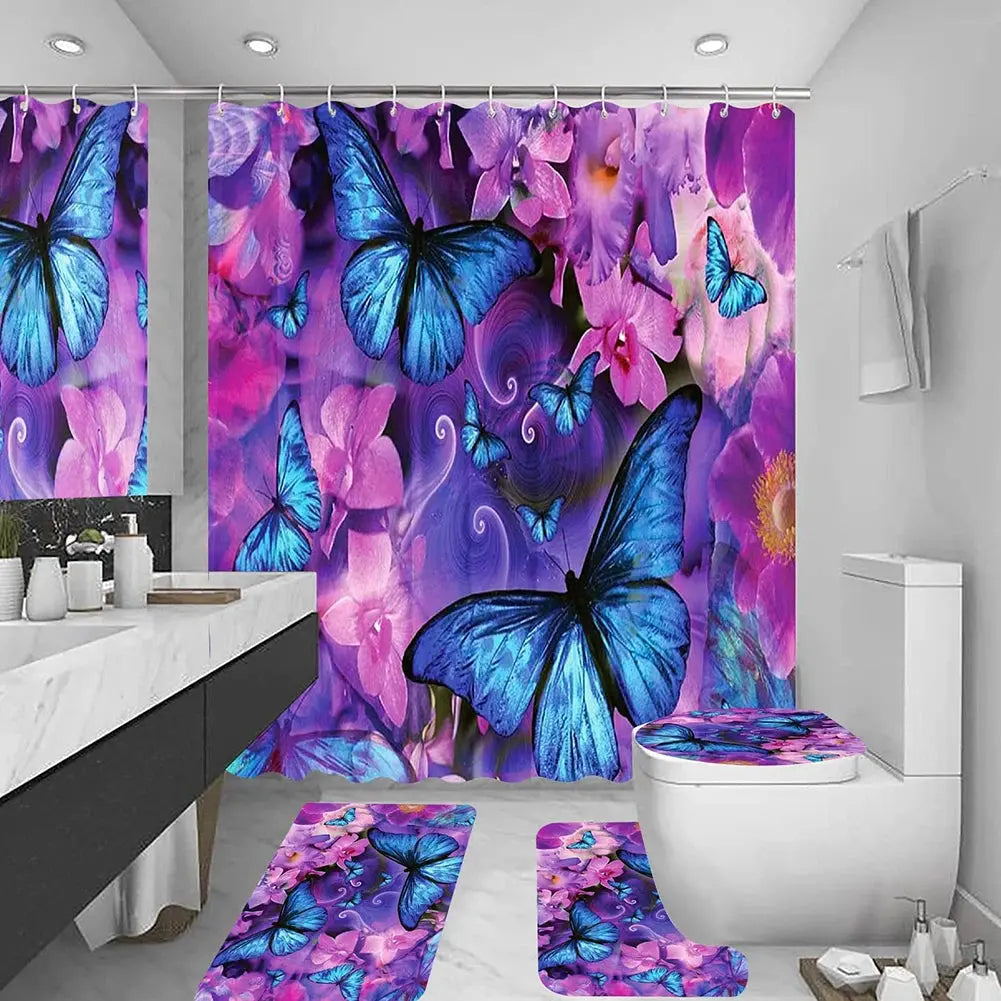 Shower Curtain Set with 12 Hooks & Bathroom Decor Rug Set – Complete Bathroom Décor for Style & Functionality OMEZMART