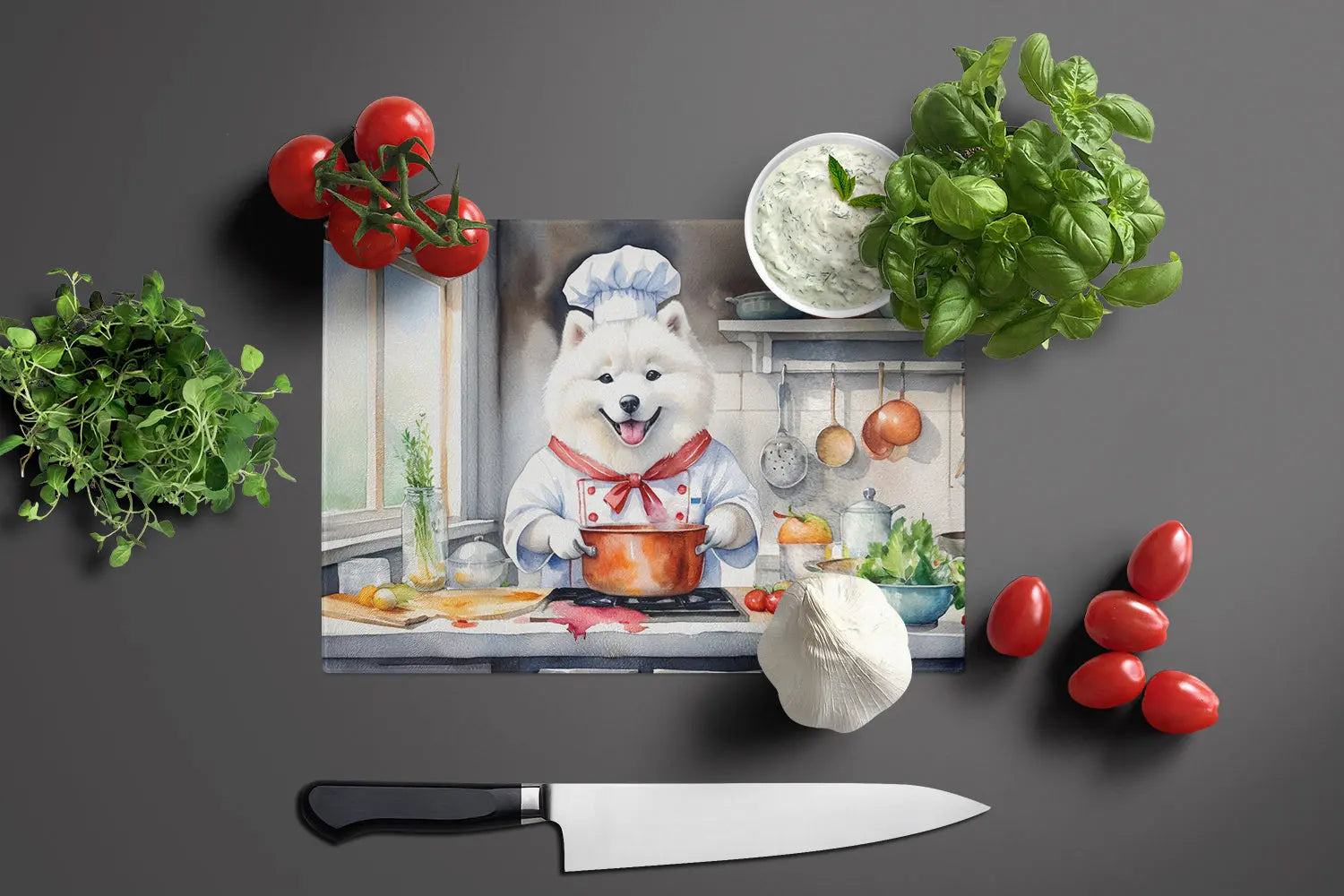 Samoyed the Chef Glass Cutting Board – Durable & Fun Dog Design Kitchen Accessory Caroline's Treasures, Inc.