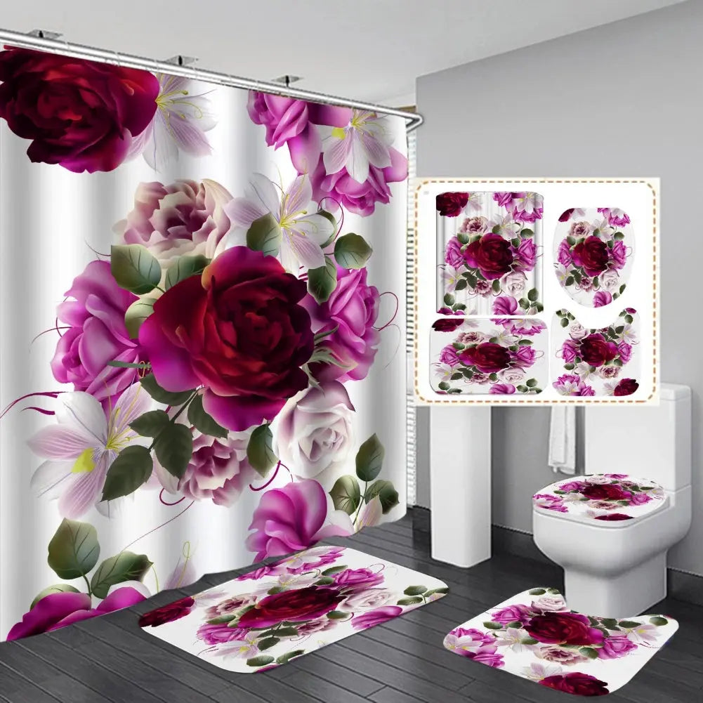 Shower Curtain Set with 12 Hooks & Bathroom Decor Rug Set – Complete Bathroom Décor for Style & Functionality OMEZMART