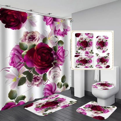 Shower Curtain Set with 12 Hooks & Bathroom Decor Rug Set – Complete Bathroom Décor for Style & Functionality OMEZMART